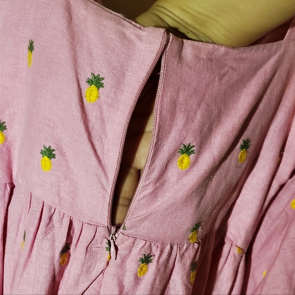 FARM RIO Embroidered Pineapples Midi Dress In Pink Size Xs - Picture 11 of 15